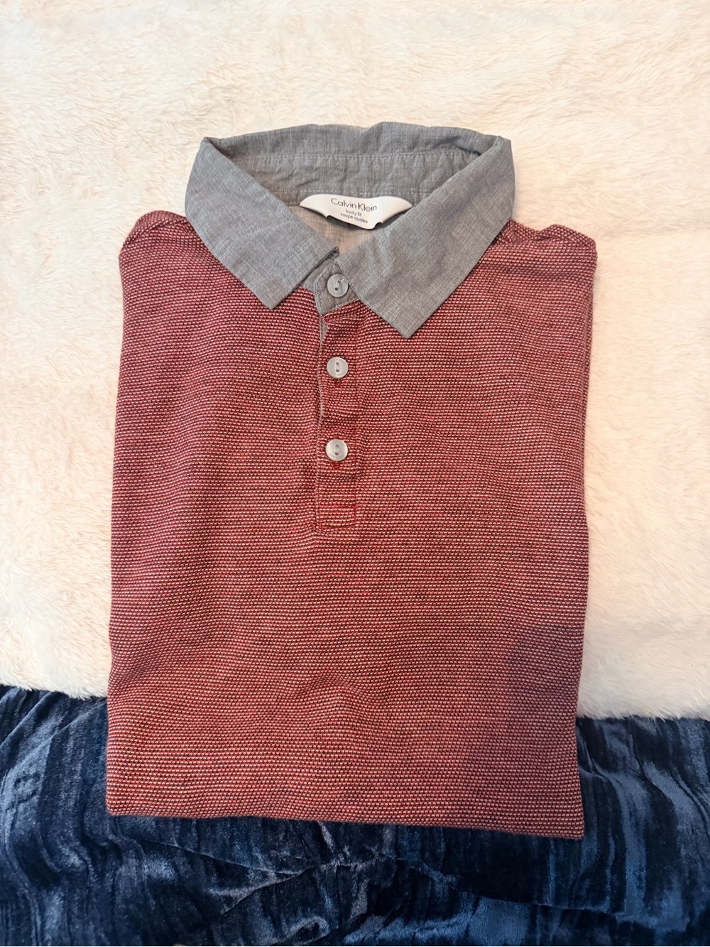 Calvin Klein Men's Maroon Polo with Gray Contrast Collar